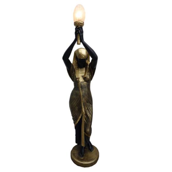 Decorative lamp designed as egyptian lady with a torch 190 cm height