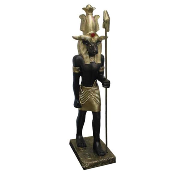 Ancient egyptian decorative figure of brown colored goddess khum with golden decorations 95cm