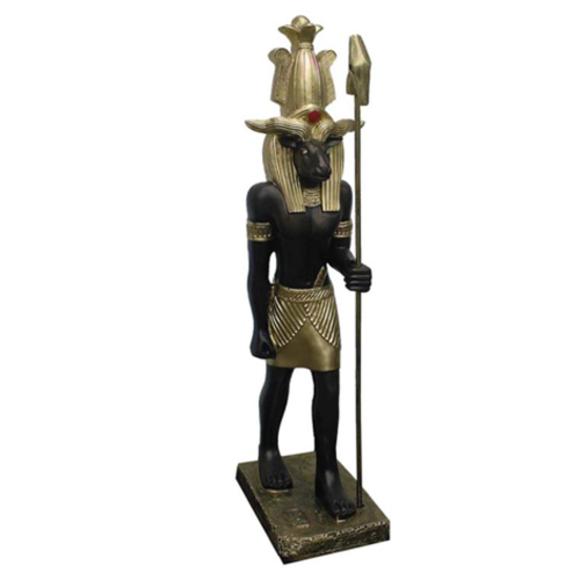 Ancient egyptian decorative figure of brown colored goddess khum with golden decorations 40cm