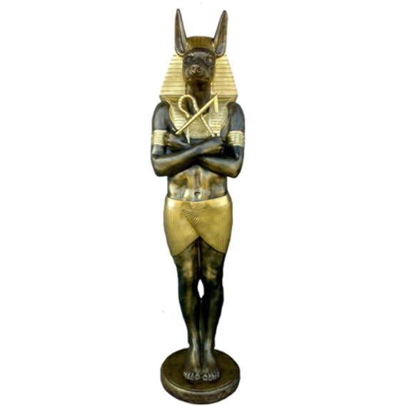 Decorative sculpture designed as egyptian golden anubis figure 181 cm height