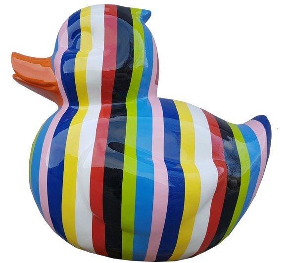 Abstract decorative sculpture designed as gloss duckling in colorful stripes with orange beak 60cm P158A