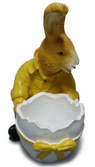 Decorative yellow Bunny figure with an half egg bowl figure 44x44cm