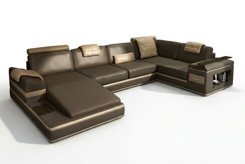 Corner Sofa Couch Upholstery Leather Set Living Room Corner Living Brown PHM104