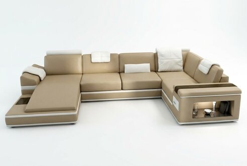 Corner Sofa Couch Upholstery Leather Set Corner Living Beige PHM104