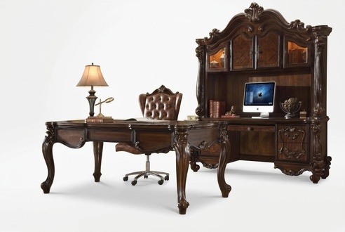 Noble luxury office room set desk + armchair + computer table with shelves