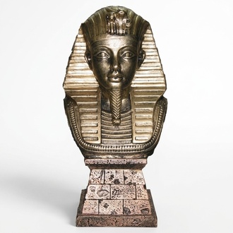 Ancient egyptian decorative full golden colored sculpture of tutankhamun bust 32cm