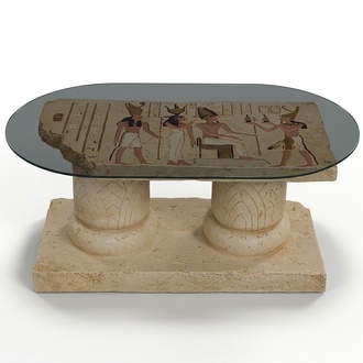 Oval coffee table decorated with ancient egyptian hieroglyphs 45cm