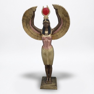 Ancient egyptian decorative sculpture designed as golden goddess isis figure 51 cm