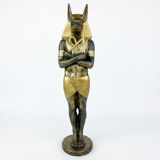 Decorative sculpture designed as egyptian golden anubis figure 181 cm height