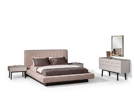 Elegant 3-piece bedroom set made of wood and glass in beige.