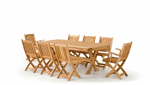 Elegant 9-piece wooden garden furniture set in brown for the terrace.