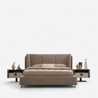 Elegant wooden bedroom set in beige with a modern design.