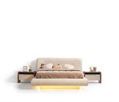 Elegant wooden bedroom set in beige with a modern design.