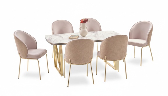 Elegant beige upholstered dining chair single seat chair set 6 pieces
