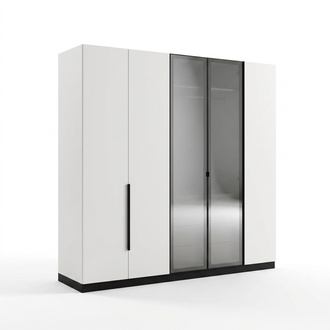 Elegant beige wooden wardrobe with stylish design.