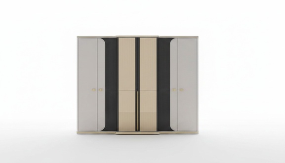 Elegant beige wooden wardrobe in classic style