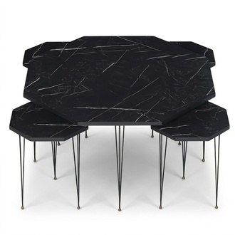 Elegant black wooden coffee table with side tables in modern style