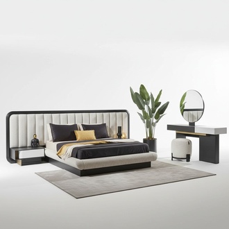 Elegant black wooden furniture set for the bedroom with bed.