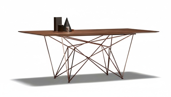 Elegant brown metal dining table in classic design.