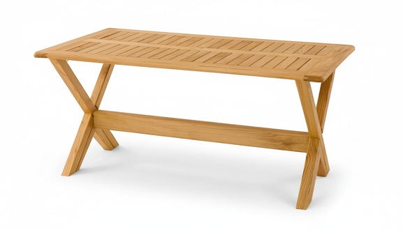 Elegant brown wooden dining table for a modern dining room.