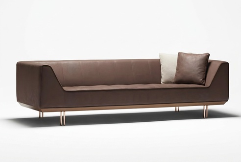 Elegant brown faux leather 3-seater sofa in a modern style.