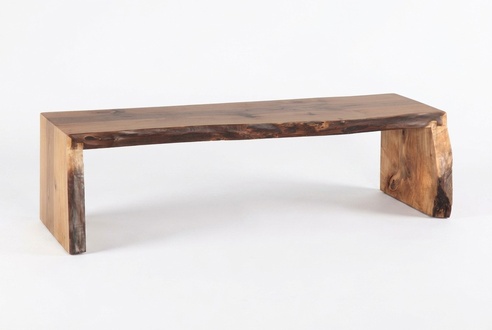Elegant brown wooden bench, modern, stylish, comfortable.