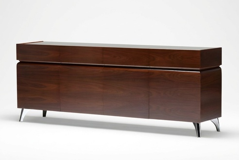 Elegant brown wooden console in a stylish design.