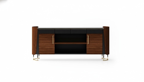Elegant brown wooden console in a modern design.