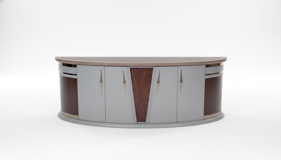 Elegant brown wooden console in a modern design.