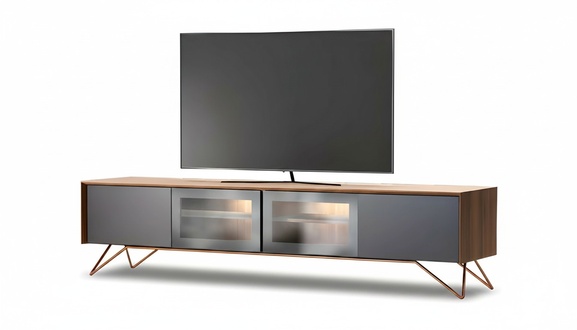 Elegant brown wooden lowboard for a modern living room.