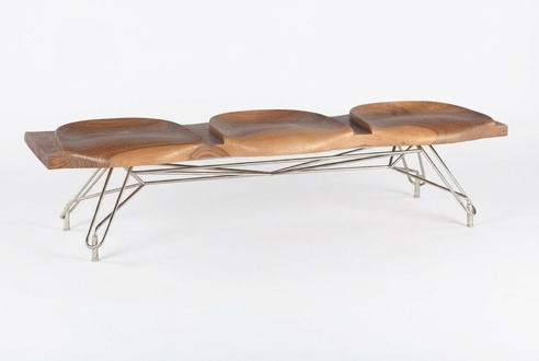 Elegant brown wooden bench in a timeless design for the living room.