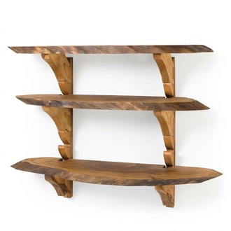 Elegant brown wooden shelf for living room and office.
