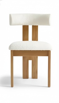 Elegant chair with a wooden frame, featuring a calm design and a padded seat.