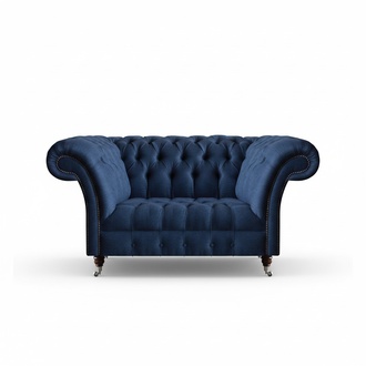 Elegant Chesterfield Two Seater Blue Textile Sofa Living Room Couches