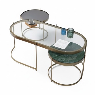 Elegant coffee table with integrated side table design, oval.
