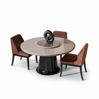 Elegant wooden dining table in beige with a stylish design.