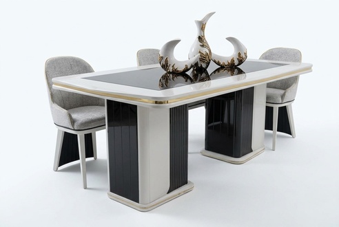 Elegant wooden dining table in beige for a stylish dining room.