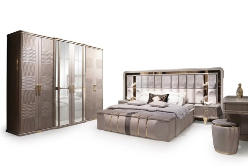 Elegant gray bedroom set made of wood with a modern design.