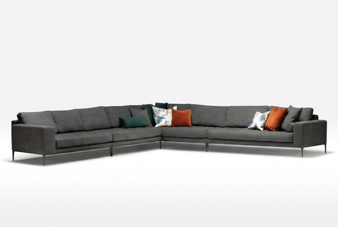 Elegant gray fabric corner sofa, modern and timeless.
