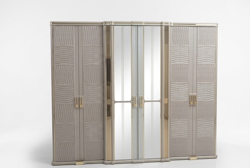 Elegant gray wooden wardrobe in a modern design.