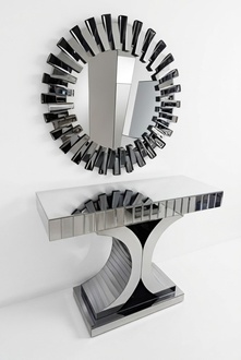 Elegant gray wooden console with mirror for a modern home.
