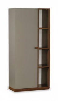 Elegant gray wooden bookshelf in a modern design.