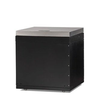 Elegant outdoor kitchen module made of stainless steel in black for the garden.