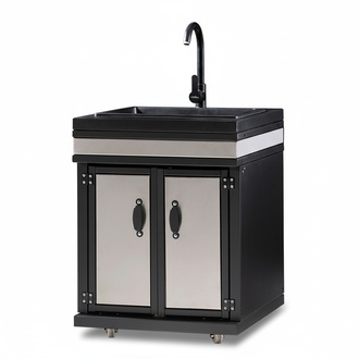 Elegant silver outdoor kitchen module made of MDF and stainless steel.