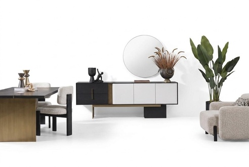 Elegant White 2-Piece Dining Room Set with Sideboard and Mirror