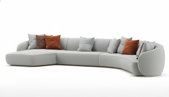 Elegant white fabric corner sofa, modern and contemporary.