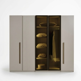 Elegant white wooden wardrobe in classic style.