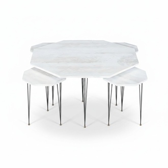 Elegant white wooden coffee table with side tables in modern style