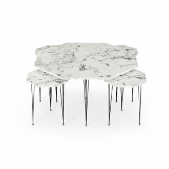 Modern white wooden coffee table with side tables in elegant style
