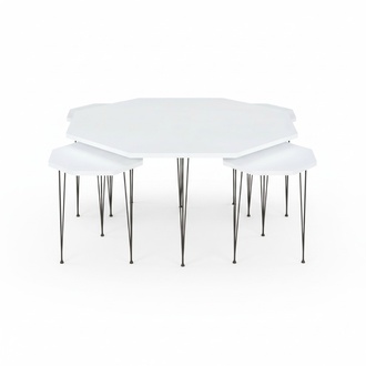 Elegant white wooden table with modern design and side tables